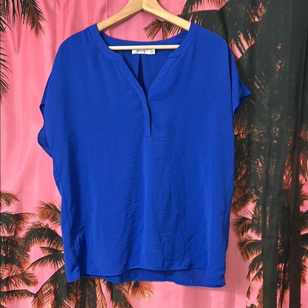 Ricki's Blue Flutter Sleeve Blouse with Mandarin Collar